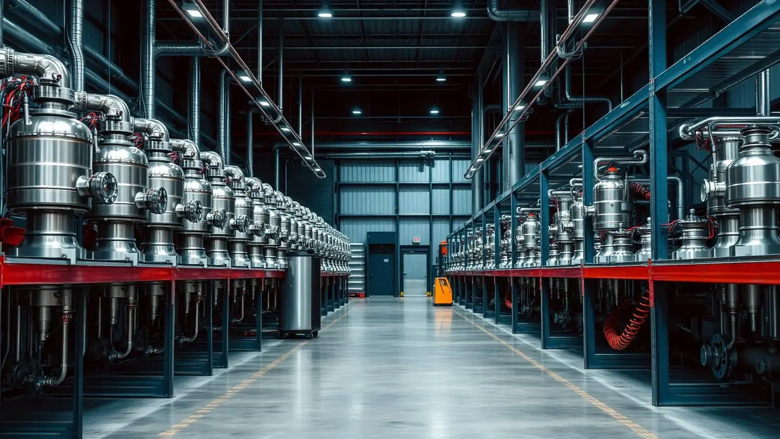 Lagerhalle der VIPTech GmbH mit Industriepumpen